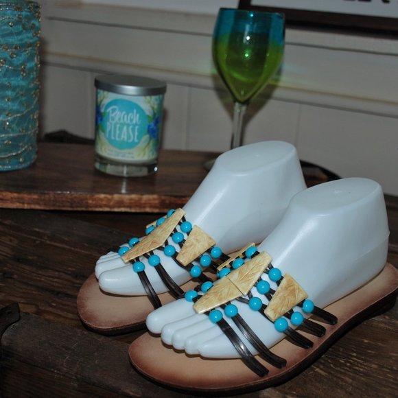 New Chadwicks Turquoise and Shell Beaded Sandal - Picture 6 of 7